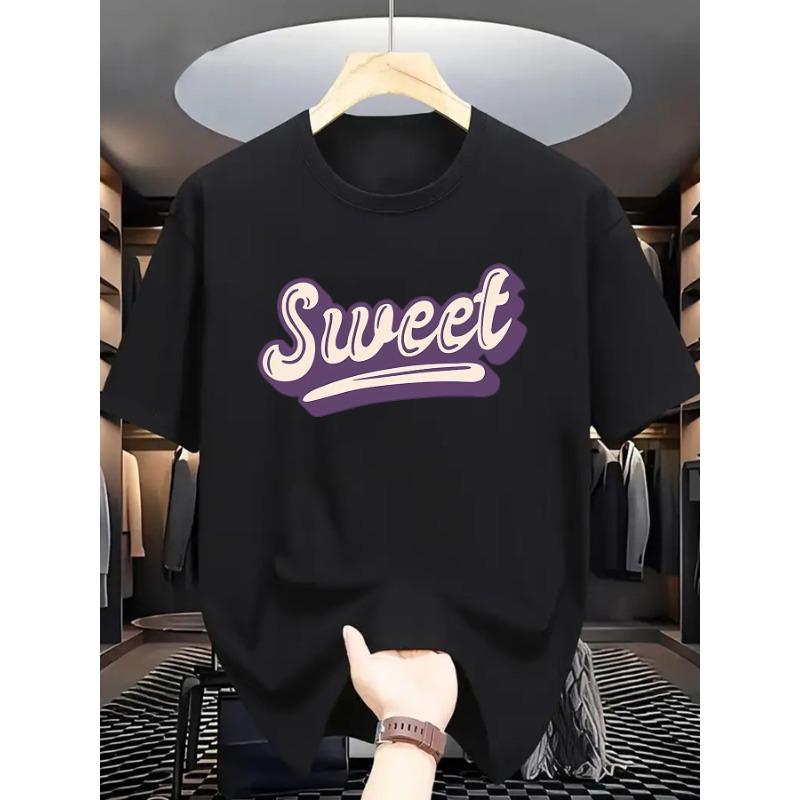 

European Sizes Vintage Sweet Fragrance Short-Sleeve Shirt with SWEET Lettering, Perfect for Themed Parties And Ideal XXXXXL
