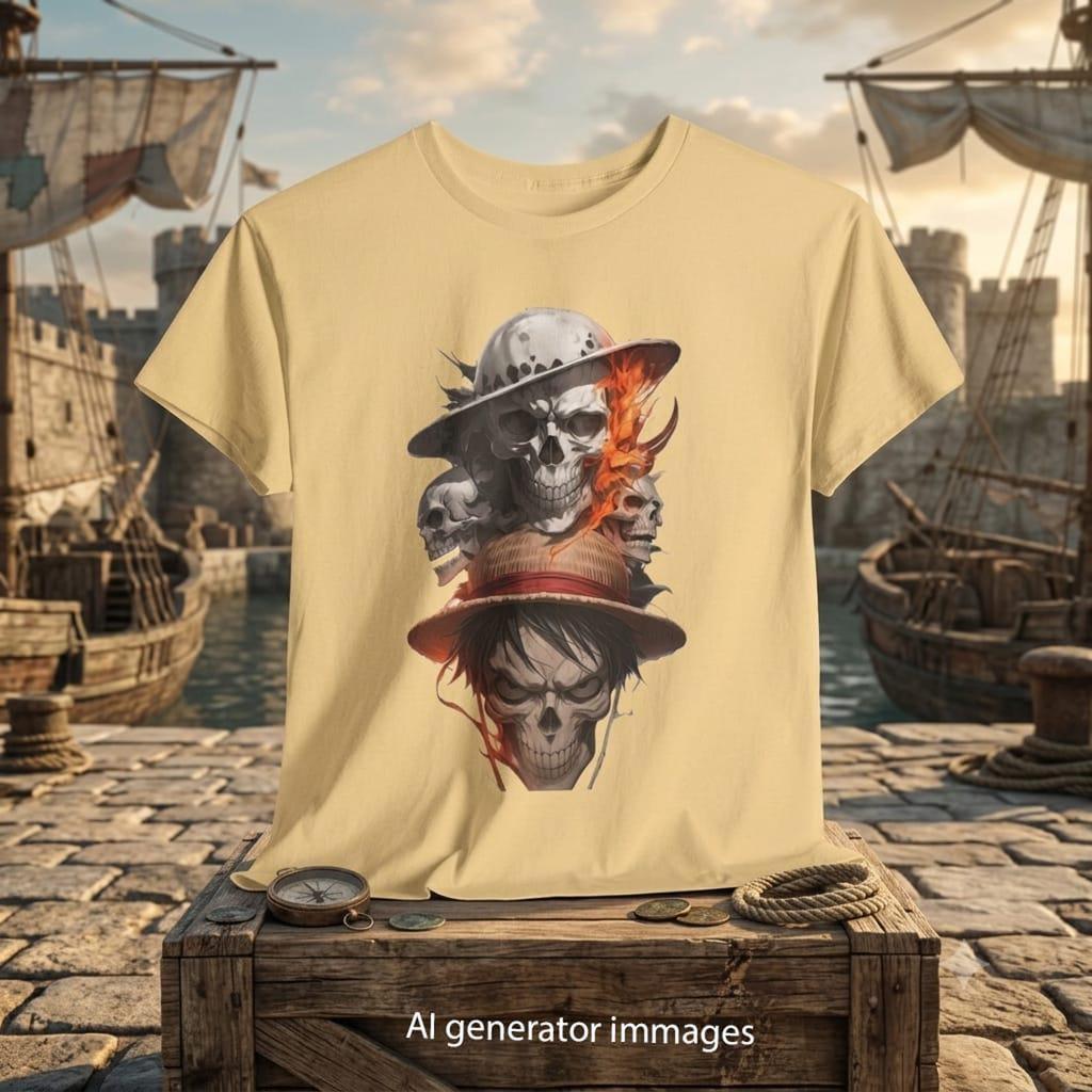 Stacked Pirate Skulls Tee | Skull Hat Skeleton Graphic Shirt