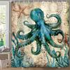 Vintage Nautical Octopus Shower Curtain Funny Ocean Beach Coastal Decorative Shower Curtains for Bathroom Waterproof