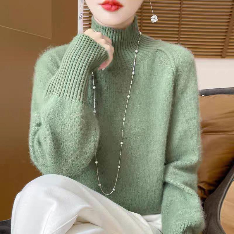 WTEMPO Autumn and Winter Semi High Neck Sweater Loose Knitted Top and Pullover Knit Sweater