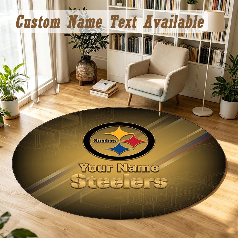Round Rug Custom NamePittsburgh Steelers Pattern Non Slip Carpet Home Floor Decor