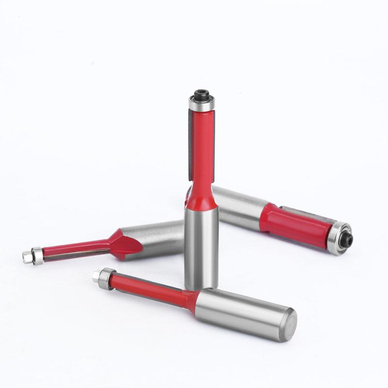 1/4 stk 1/2 tommer 12 mm skaft ende Dobbel fløyter Kulelager Flush Router Bit Rett skaft Trim Trefreser for trebearbeiding