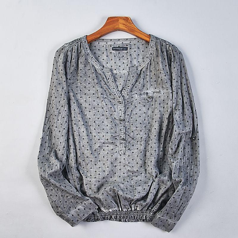 

Чистый хлопок, длинные рукава, весна и лето, выстиранный, состаренный пуловер, артистичный 1 Dark Gray M