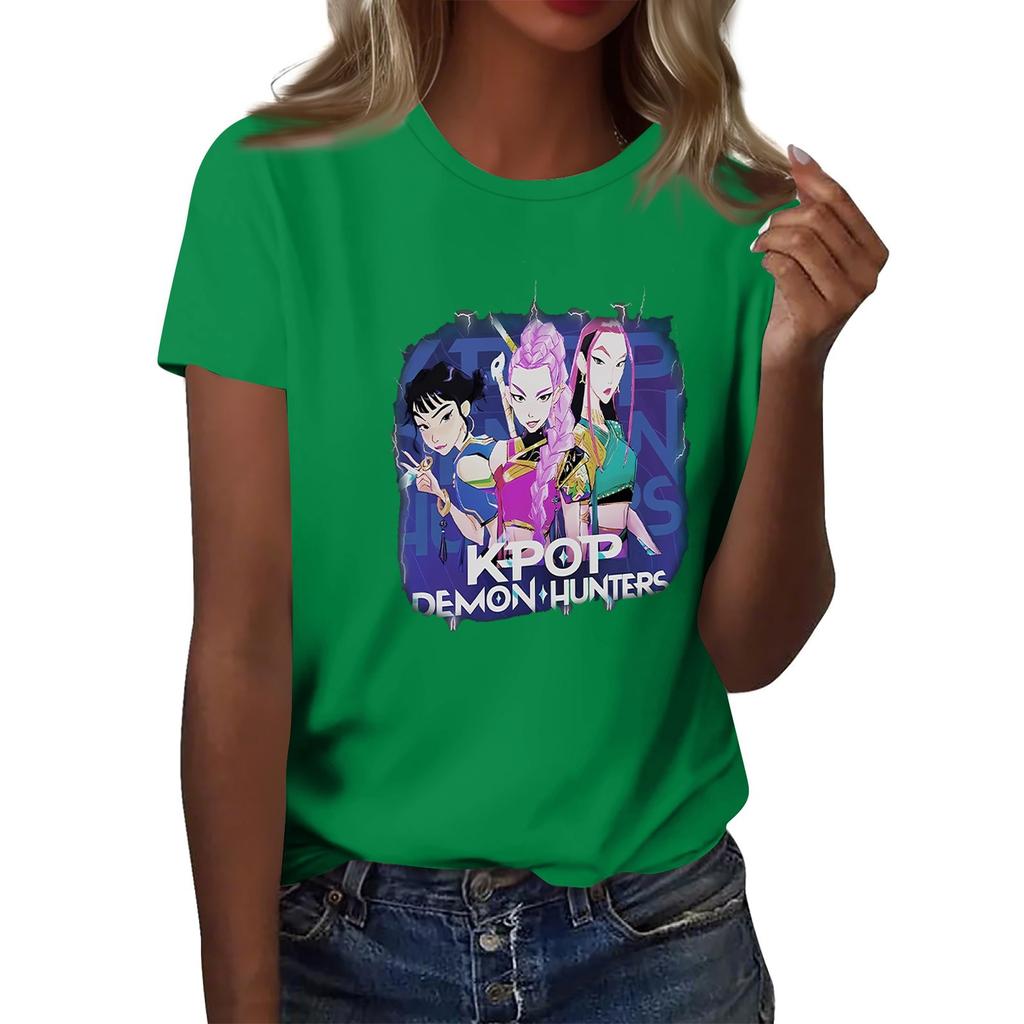 Women's  Group 2D Printed Round Neck Short Sleeve Top
