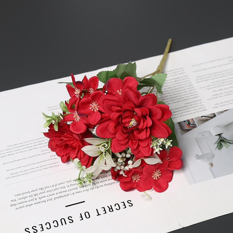 Spring Dahlia Silk Flowers: Artificial Floral Decoration for Dining Table, Home Ornament, or Photography Prop