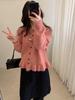 Women's Korean Round Neck Ruffled Hem Cardigan - Soft & Fluffy, Short Style for Early Autumn/Winter