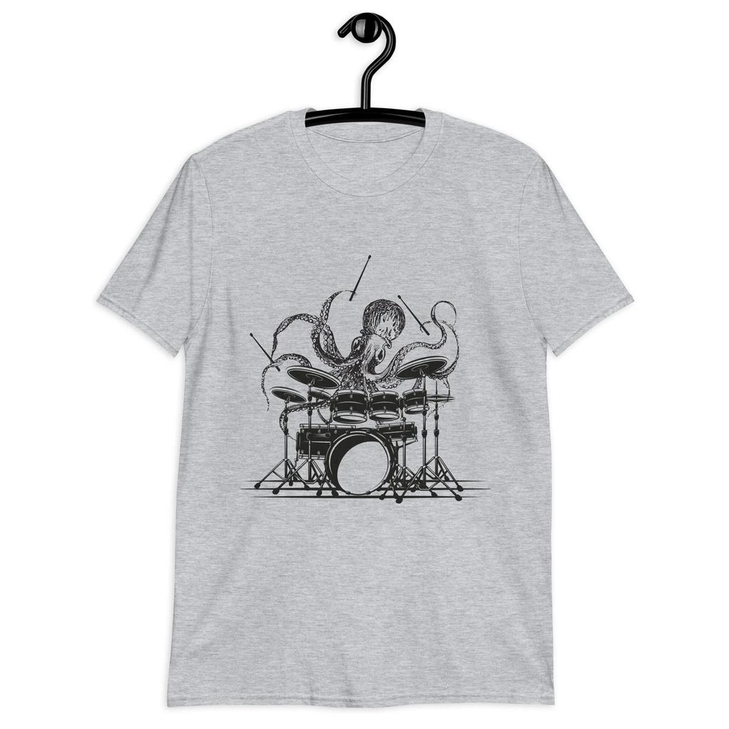 Summer Unisexs Casual Octopus Drum Print Round Neck Tshirt Neutral 100 Pure Cotton Soft Breathable Short Sleeved Drummer Gift