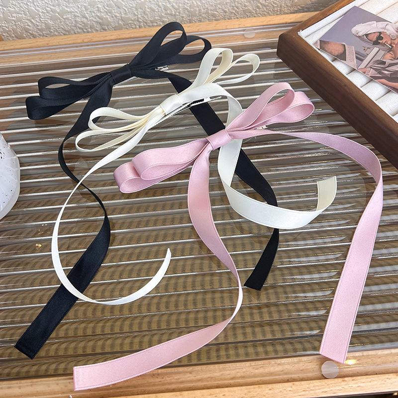 Simple Color Bow Hair Clip Headdress For Woman Girls Sweet Hairpin Long Ribbon Streamer Tie Ponytail Barrettes Hair Decorate New
