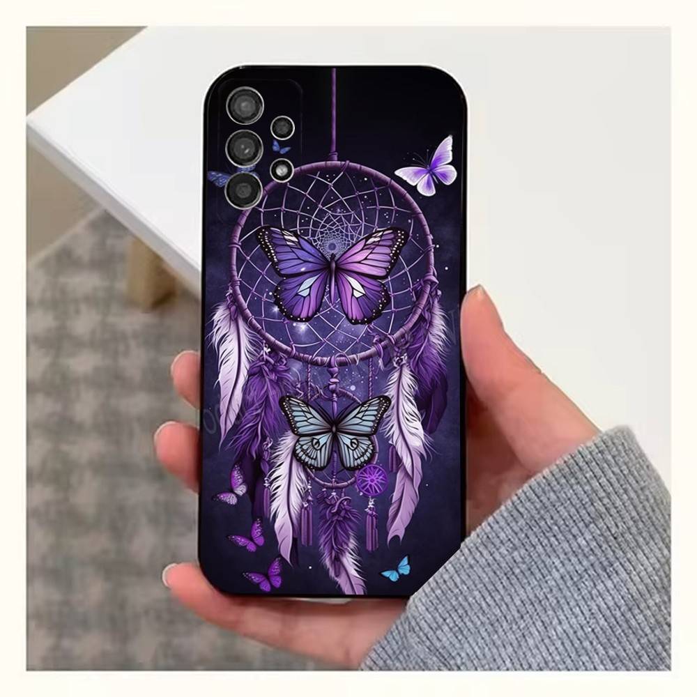 Feather Art Dreamcatcher Phone Case For Samsung S25,S24,S23,S22,S20,S21,S10,Ultra,Plus,Lite,FE,Soft Silicone Black Cover