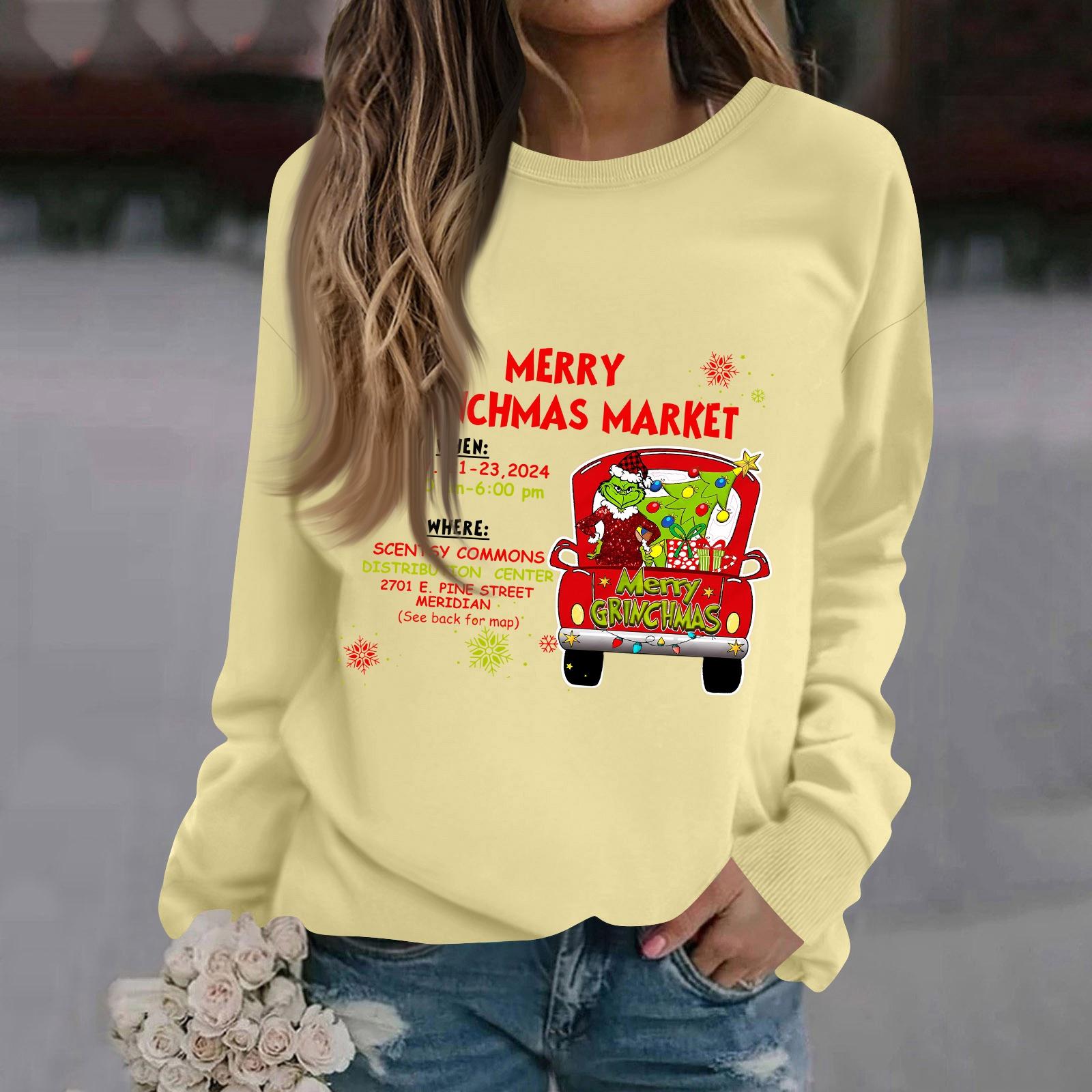 

Женская модная повседневная толстовка с длинным рукавом, однотонная, с рождественским принтом, с круглым вырезом L хаки