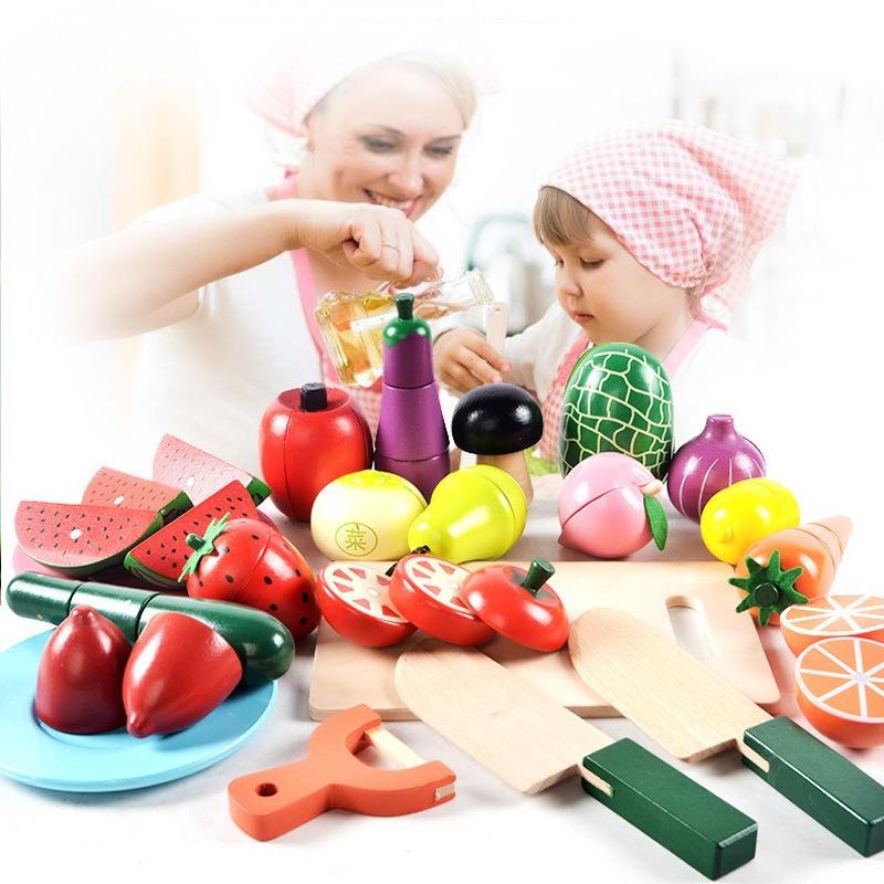 Children's barrels of fruits and vegetables cut and see children's baby simulation kitchen supplies play house set educational toys