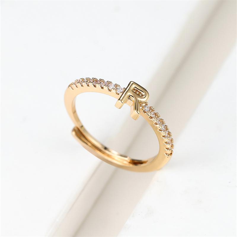 1 ks Zlatá barva 26 anglických písmen CZ Zirkonové otevírací prsteny Nastavitelné prsteny Šperky