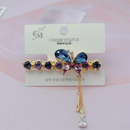 14K Gold Plated Crystal Rhinestone Butterfly Tassel Spring Clip for Cheongsam - Versatile Elegance for Chinese, Japanese, and Korean Styles K9