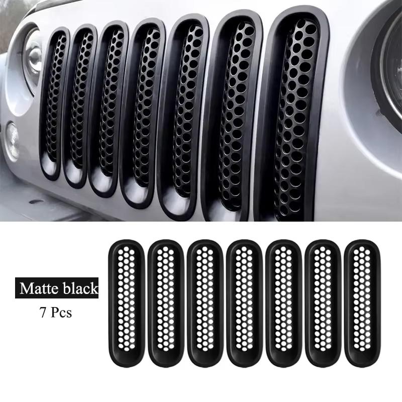 7Pcs Matte Gloosy Black Front Grille Mesh Inserts Trim Car Sticker Grille Cover Guard for Jeep Wrangler JK 2007-2017 Car Styling
