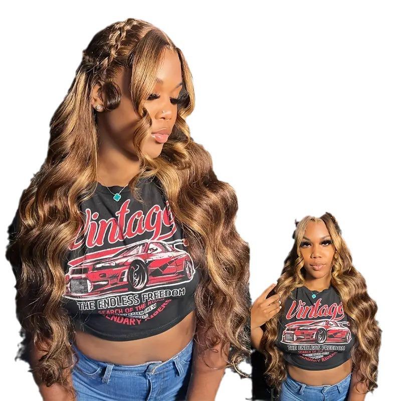 European & American Fashion: Highlighted Long Curly Lace Front Wig with Big Wave Style