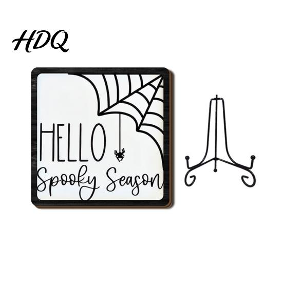 Bathroom Countertop Ornament Halloween Wooden Table Sign, Cute Spooky Ghost Plaque with Autumn Home Decorations Metal Stand for Kitchen Shelf