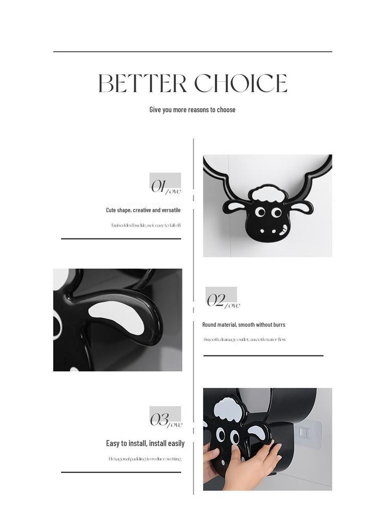 Wall-Mounted Sheep Tissue Holder - Creative Toilet Paper Storage Rack for Living Room and Bathroom