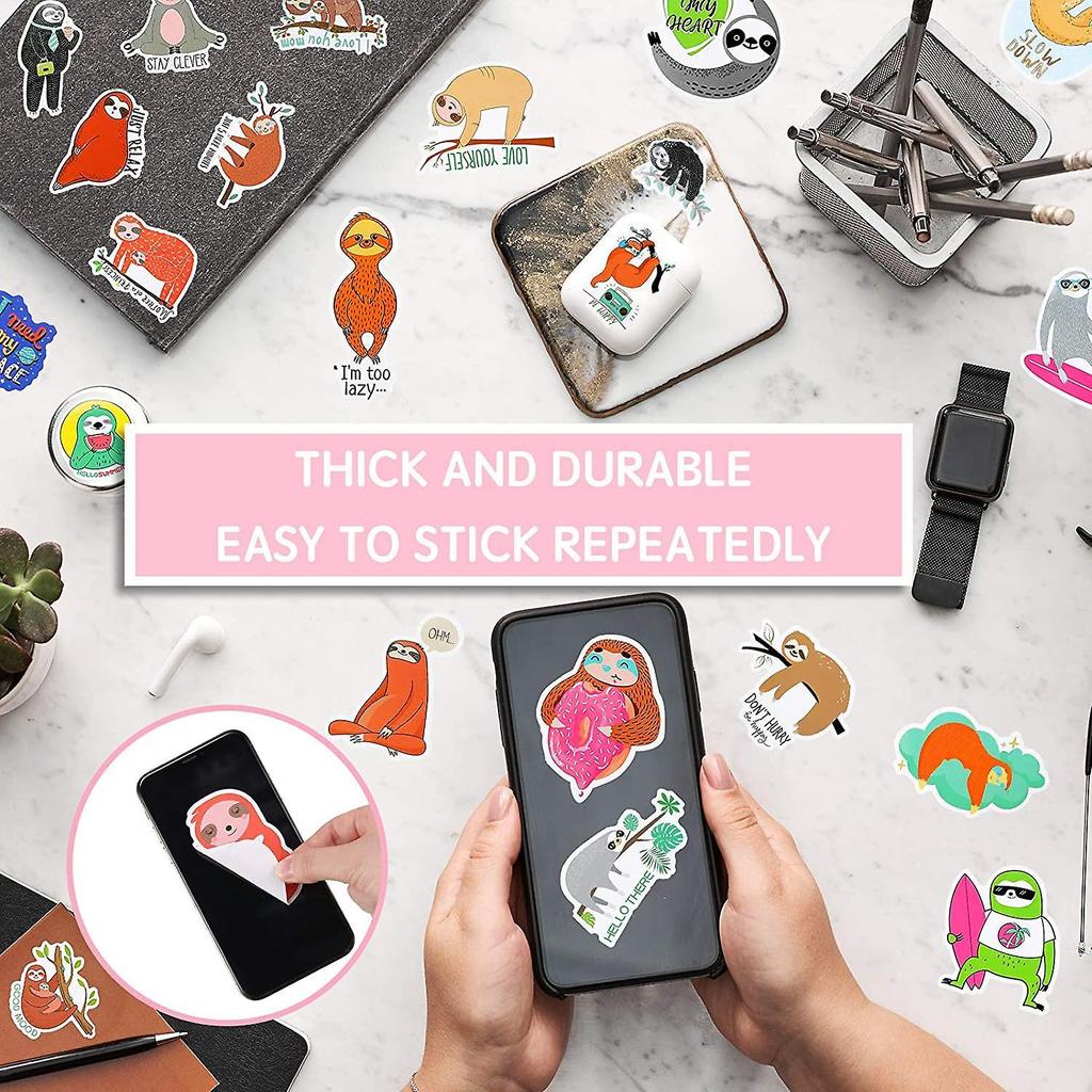 100 Pieces Sloth Stickers for Water Bottles Waterproof Cute Vinyl Stickers Sloth Laptop Stickers Sloth Decals Cartoon Animal Decorative Stickers for C