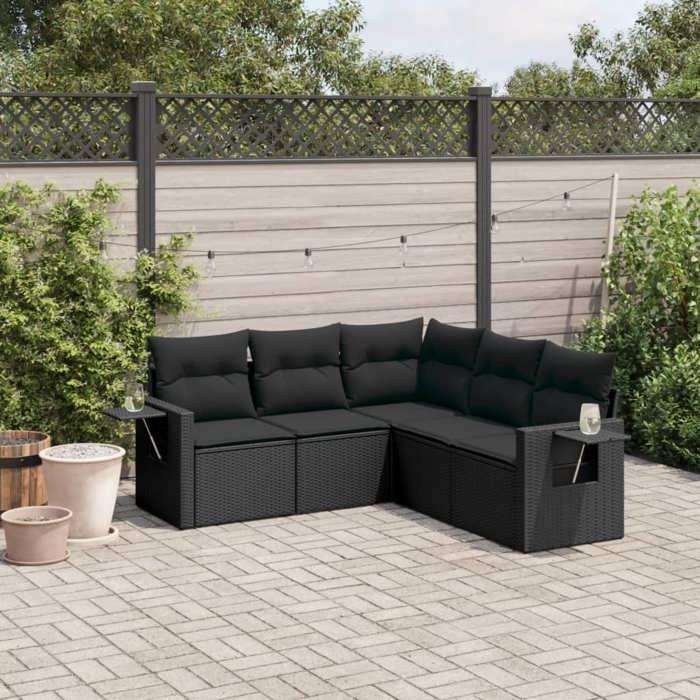VidaXL Garden Lounge Set with Cushions 5 Pcs, Patio Sofas, Patio Furniture Set, Outdoor Furniture, Black 3252482