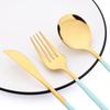 24Pcs Mint Gold Dinnerware Set Knife Fork Coffee Spoon Cutlery Western Stainless Steel Tableware Flatware Kiechen Silverware