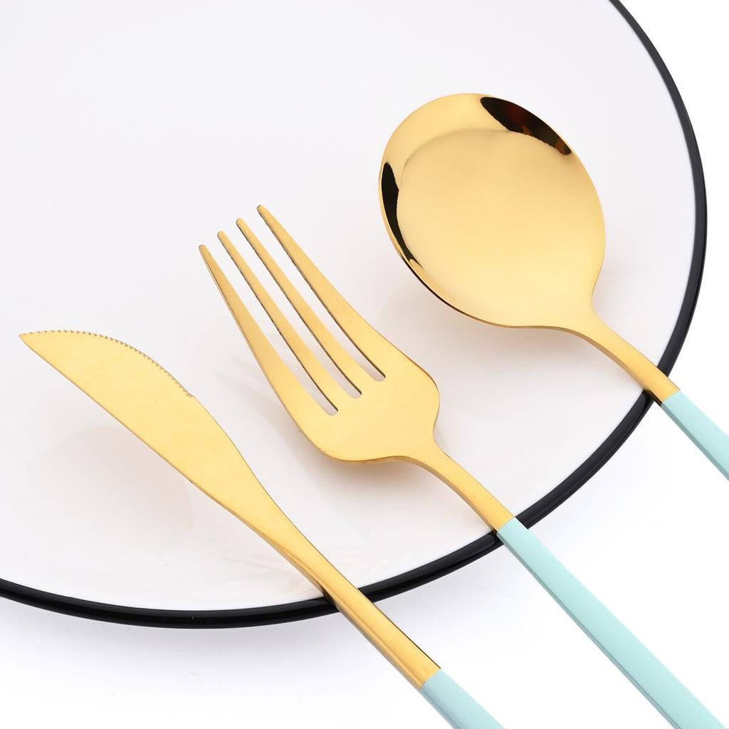 24Pcs Mint Gold Dinnerware Set Knife Fork Coffee Spoon Cutlery Western Stainless Steel Tableware Flatware Kiechen Silverware