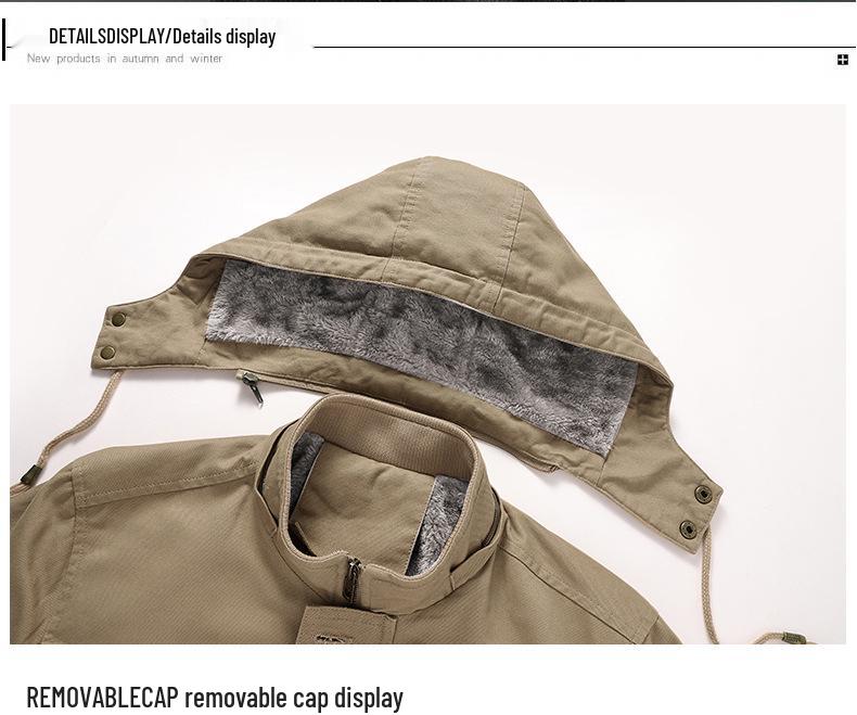 Men's Mid-Length Fleece-Lined Windbreaker: Warm Thick Cotton-Padded Hooded Jacket for Autumn & Winter