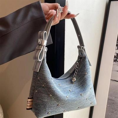 Niche Design Denim Underarm Bag Female Tide Fashion Hundred Partner Shoulder Senior Sense Handbag Bucket Bag