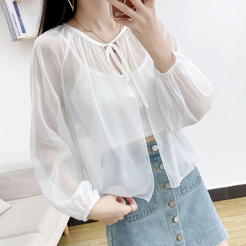 

Летний шифоновый кардиган, женский большой тонкий шаль, солнцезащитное тонкое пальто, солнцезащитное пальто и свободная рубашка 3XL белый