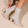 Large Size Elastic Boots Women's Autumn and Winter New Wind Square Head Flying Knitting Women's Boots Thick High Heel Medium Tube Thin Socks Boots