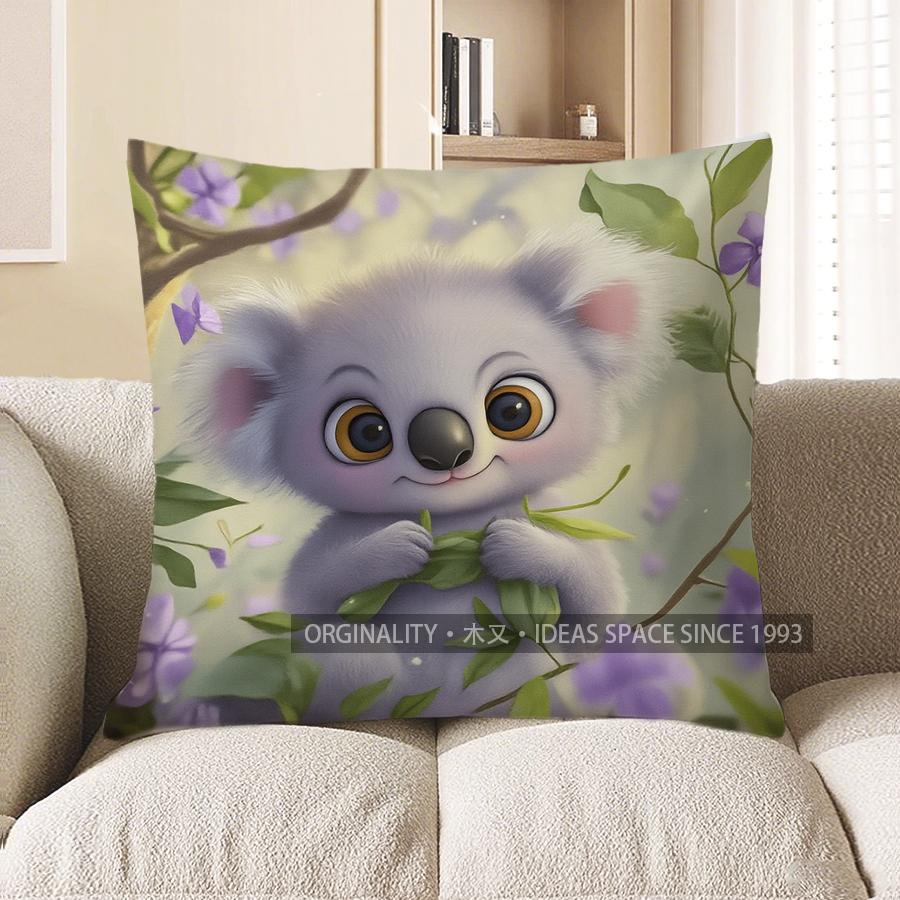 Home Decor Cute Koala With Flowers Throw Pillow Cover Pattern Cushion Cover Suitable For Sofa Bedroom Car Pillow Cover
