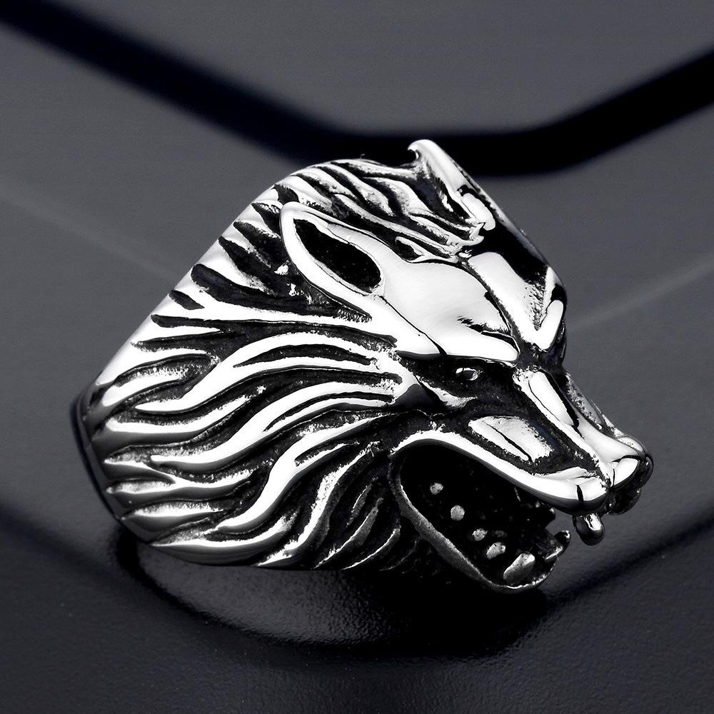 Hip Hop Wolf Head Vintage Silver Black Color Stainless Steel Engagement Punk Animal Rings for Women Men Fashion Jewelry