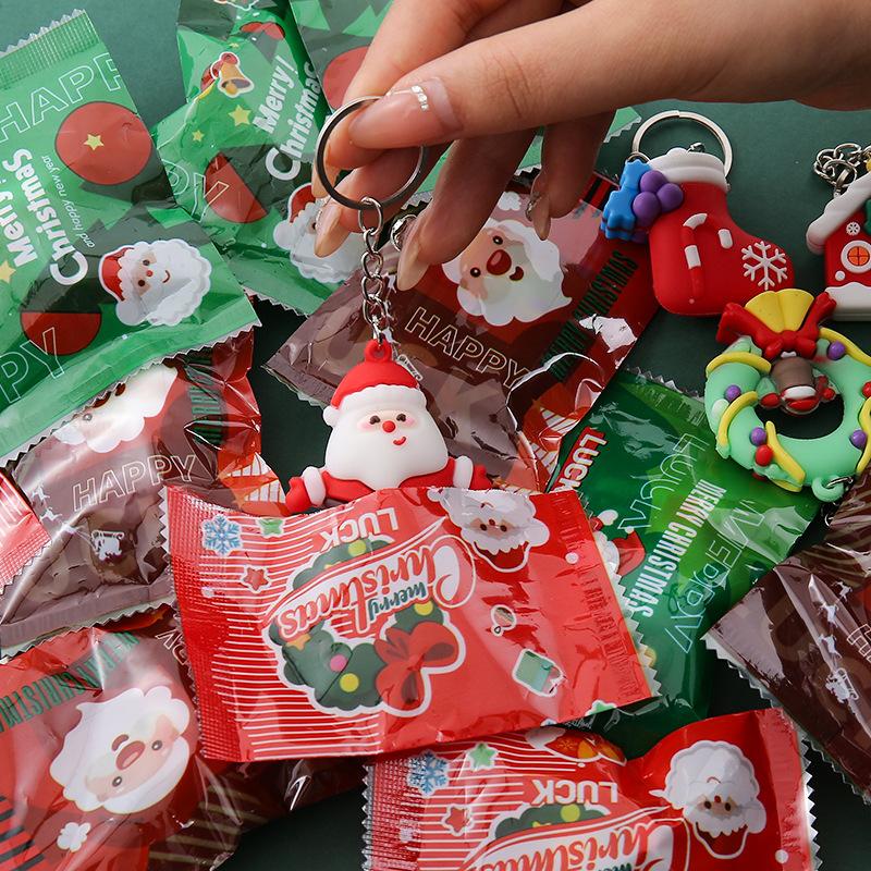 5Pcs Christmas Surprise Blind Bag Keychain Cartoon Santa Claus Snowman Tree Pendant Keyring Bag Hanging Decoration Festive Gift