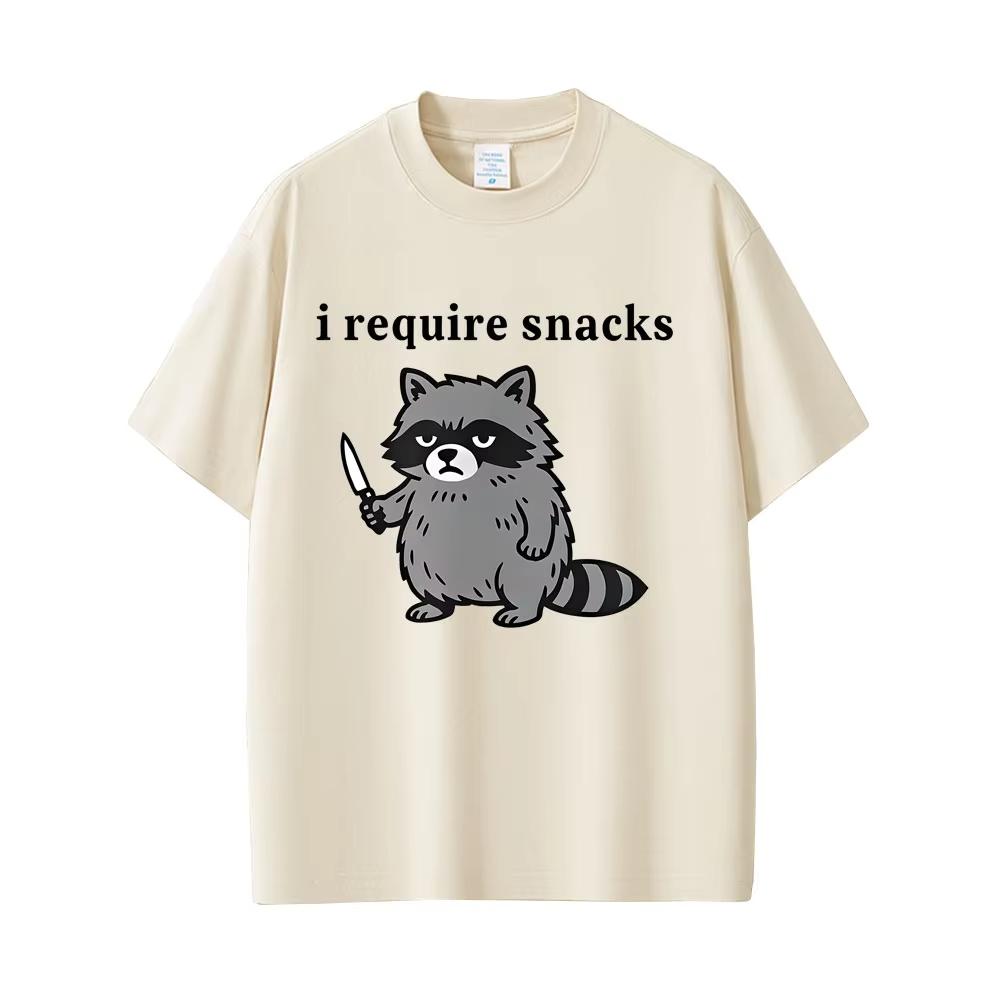2026 I Require Snacks Raccoon Funny Meme Tshirt Men Women Casual Humor Style T Shirts Mens Cotton Vintage Tshirts Streetwear
