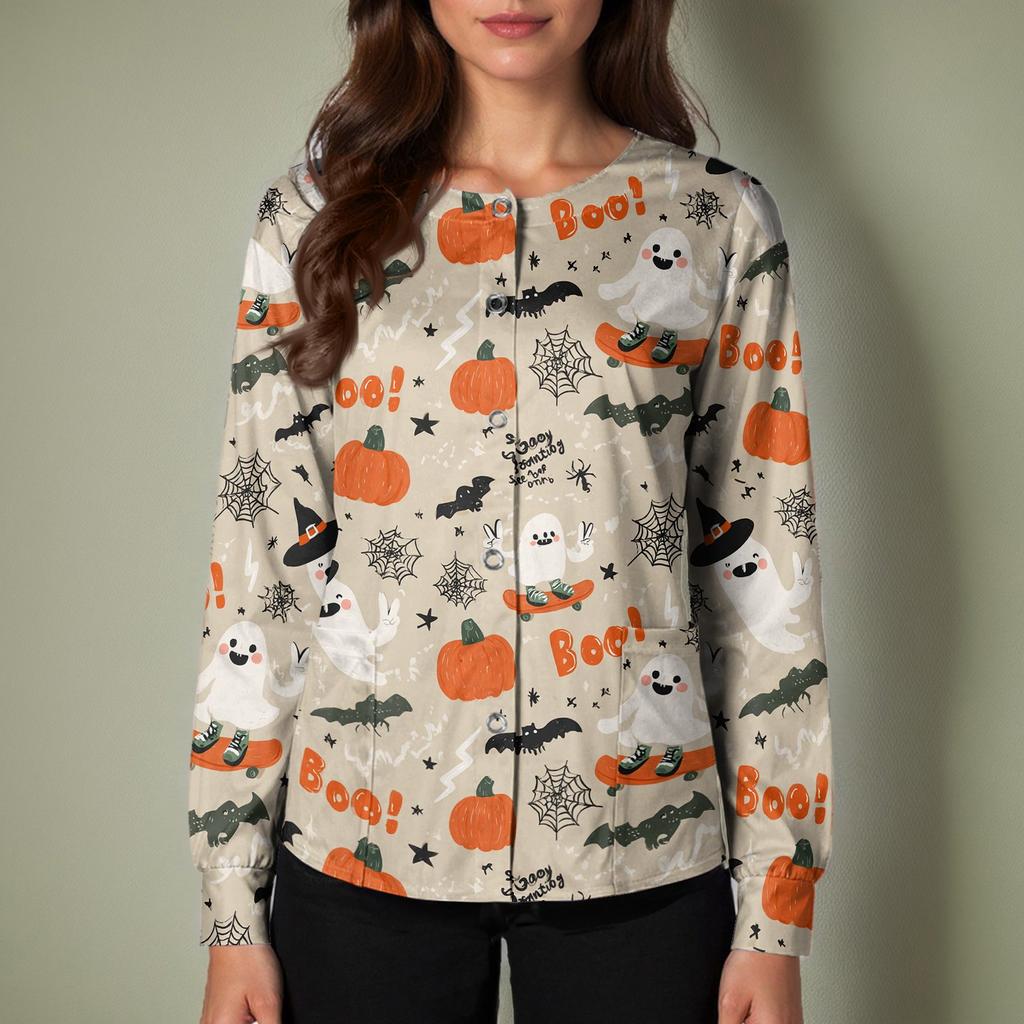 Women's Casual Long Sleeve Single Breasted Halloween Print Costume Cardigan