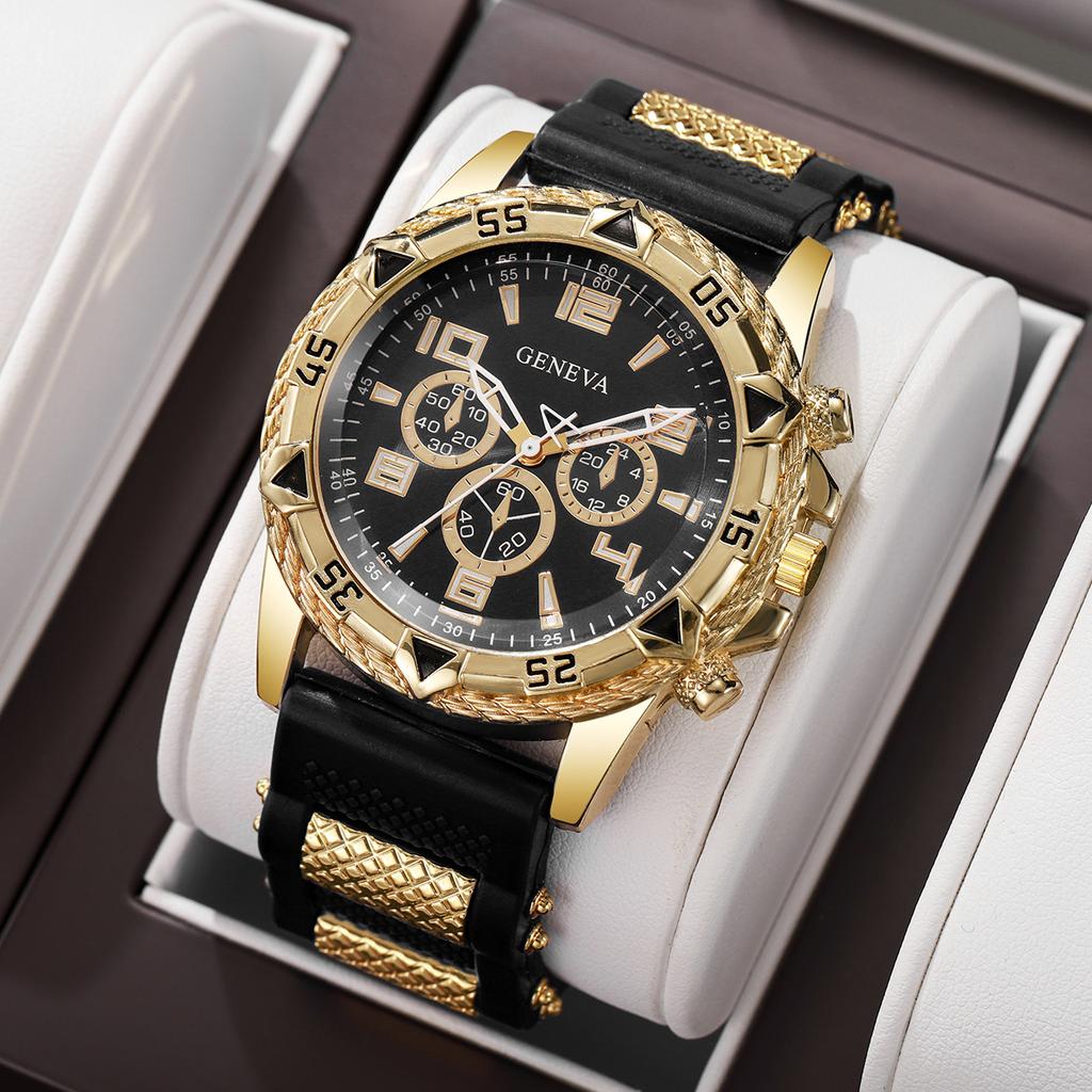 Silicone Strap Men Sports Watch Arabic Dial Business Quartz Wristwatch Reloj Hombre (Without Box)