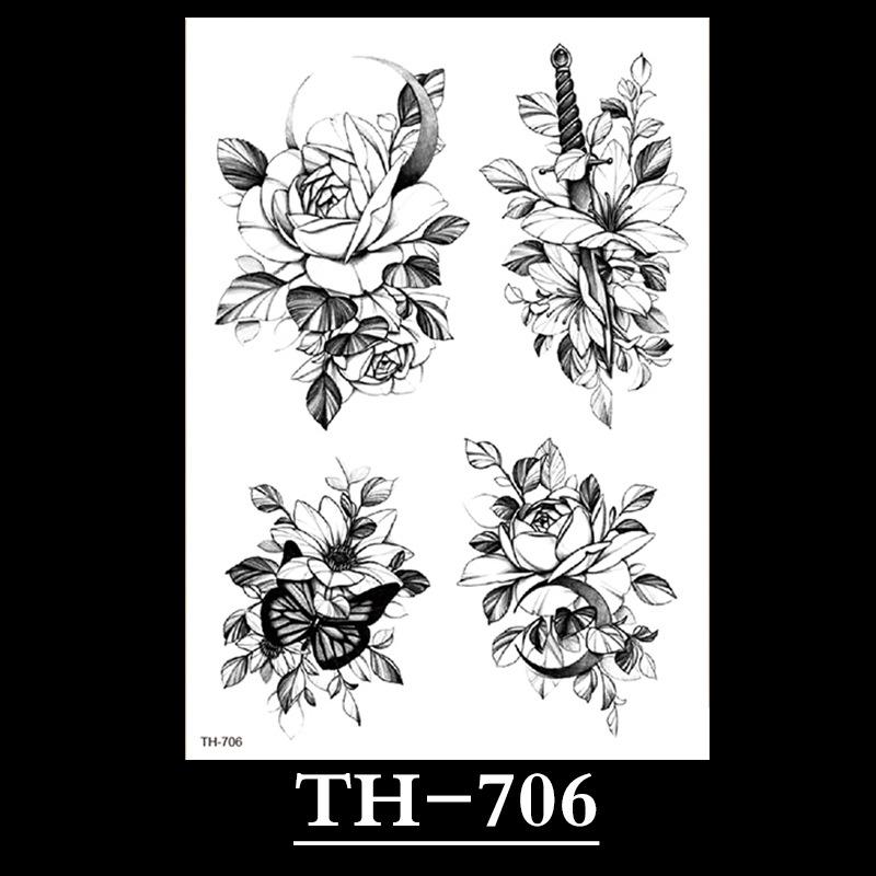 Flower Arm Tattoo Sticker, Half Arm Waterproof Tattoo Sticker, Sketch Line Tattoo Sticker Tattoo