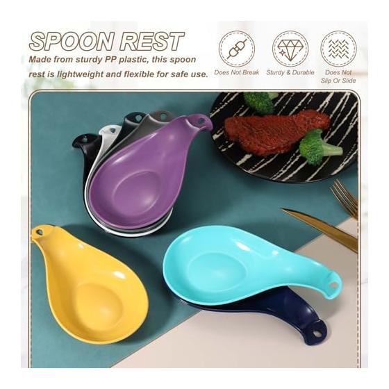 uxcell 4pcs Heat Resistant Plastic Spoon Rest for Kitchen Counter, Utensil Holder for Ladle and Spoon, Black, 21x10.5cm