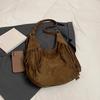 Large Capacity Frosted Tassel Shoulder Bag Faux Suede Fringe Underarm Bag Travel Tote Handbag Female Shopping Bag
