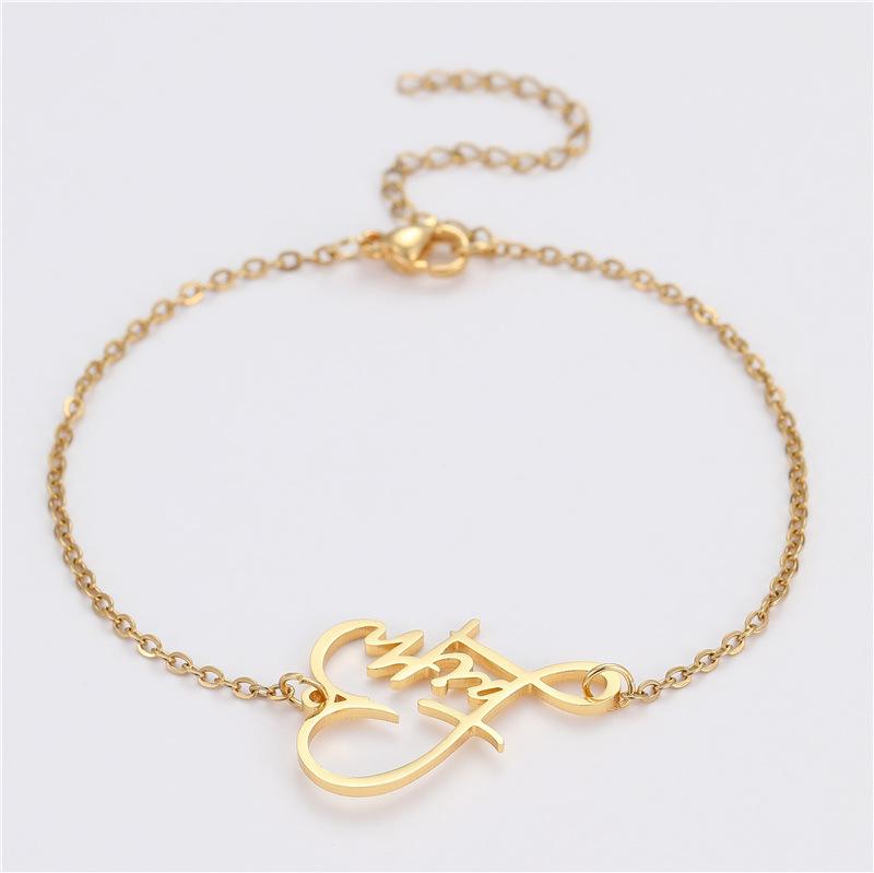 Gold English Letter Stainless Steel Bracelet, Light Luxury High-End Cross Fashion Jewelry