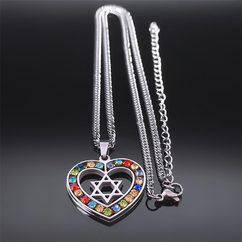 Hexagram Heart Shape Necklace for Women Men Silver Color Stainless Steel Jewish Star of David Necklace Jewelry collares N6474S02