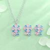 S925 Sterling Silver Blue and Pink Flower Necklace & Earrings Set - High-End Fashion Accessories for Women