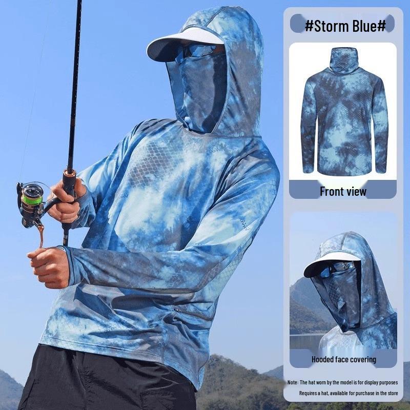 Men's Camouflage Ice Silk Quick-Dry Fishing Shirt with Matte Mask - Long Sleeve, Summer Cool, Sun Protection.