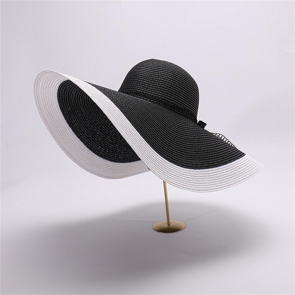 Summer Anti Roll Enlarged Beach Hat Outdoor Ladylike Style Double-Sided Sunshade Straw Hat Wedding Photography Hat