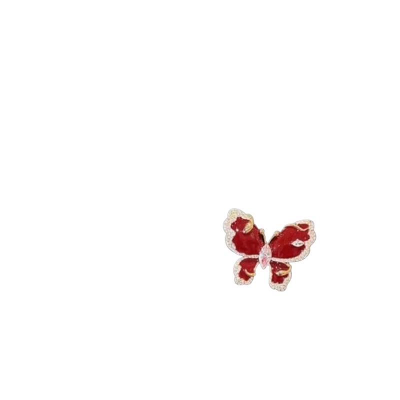 [HF]New 1Pc Fashion Temperament Luxury Rhinestone Red Butterfly Brooches For Women Clothing Coat Accessories Gifts