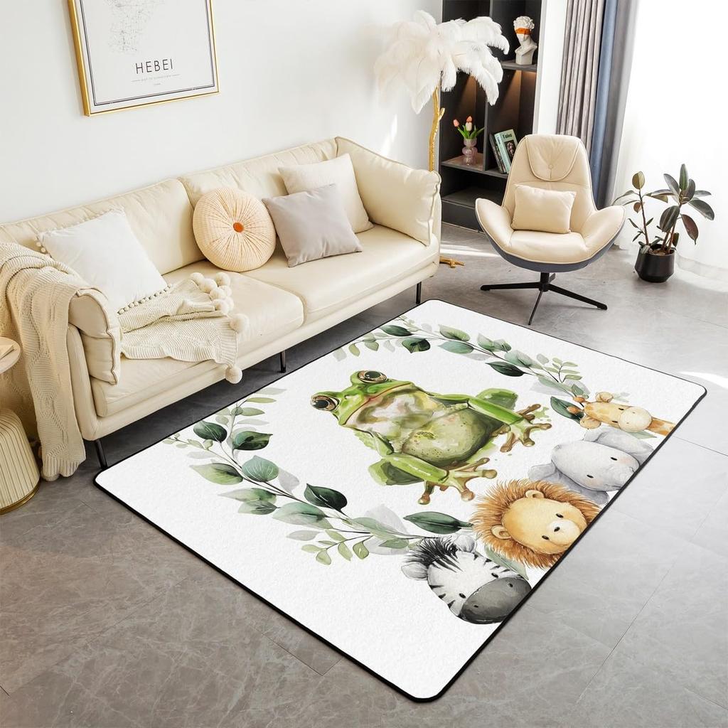 Erosebridal Nursery Jungle Animal Kids Area Rug 4'11" x 3'3" | Safari Elephant Giraffe Carpet for Boys Girls Cartoon Koala Lion Indoor Floor