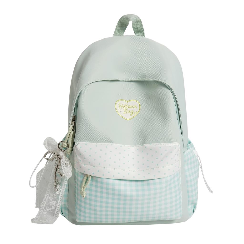 Schoolbag Clear Ice Blue Plaid Splicing Milk Fufu Student Party Schoolbag Day Korean Sweet Sister Holiday Girlfriends Travel Small Backpack