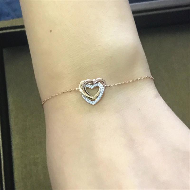 18K Gold Heart Diamond Bracelet Bangle Real 925 Sterling Silver Engagement Wedding Bracelets for Women Bridal Party Jewelry Gift