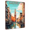 Amsterdam Canal View Metal Wall Art Dutch Cityscape Decorative Painting for Living Room Bedroom