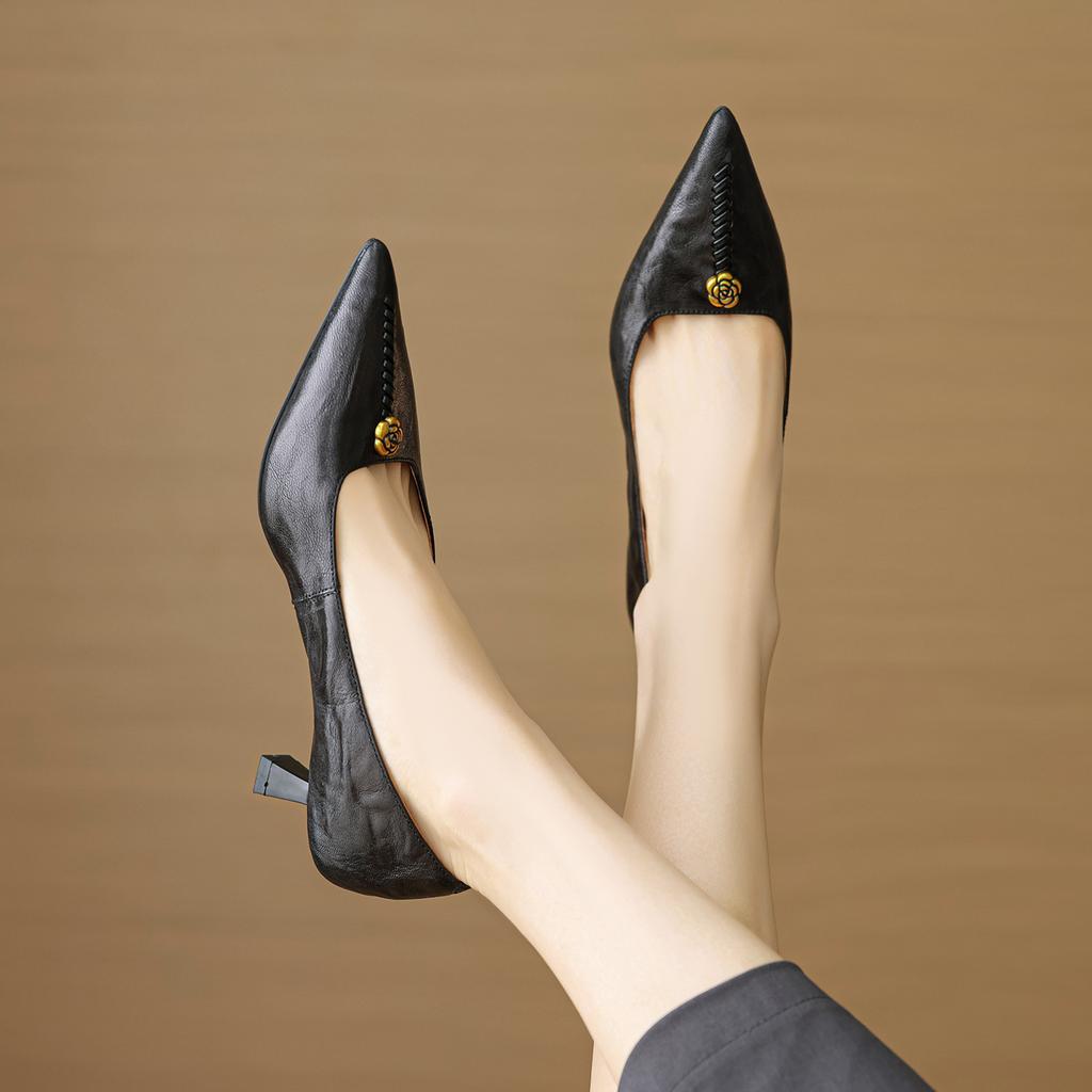 5.5Cm | French camellia with skirt pointed high heels women's 2025 new light mouth burgundy stiletto shoes