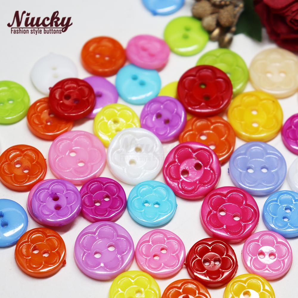Niucky Basic Nylon Flower Buttons 2 Holes Flatback Washable Scrapbooking Craft Buttons 15mm 12.5mm 12 Colors